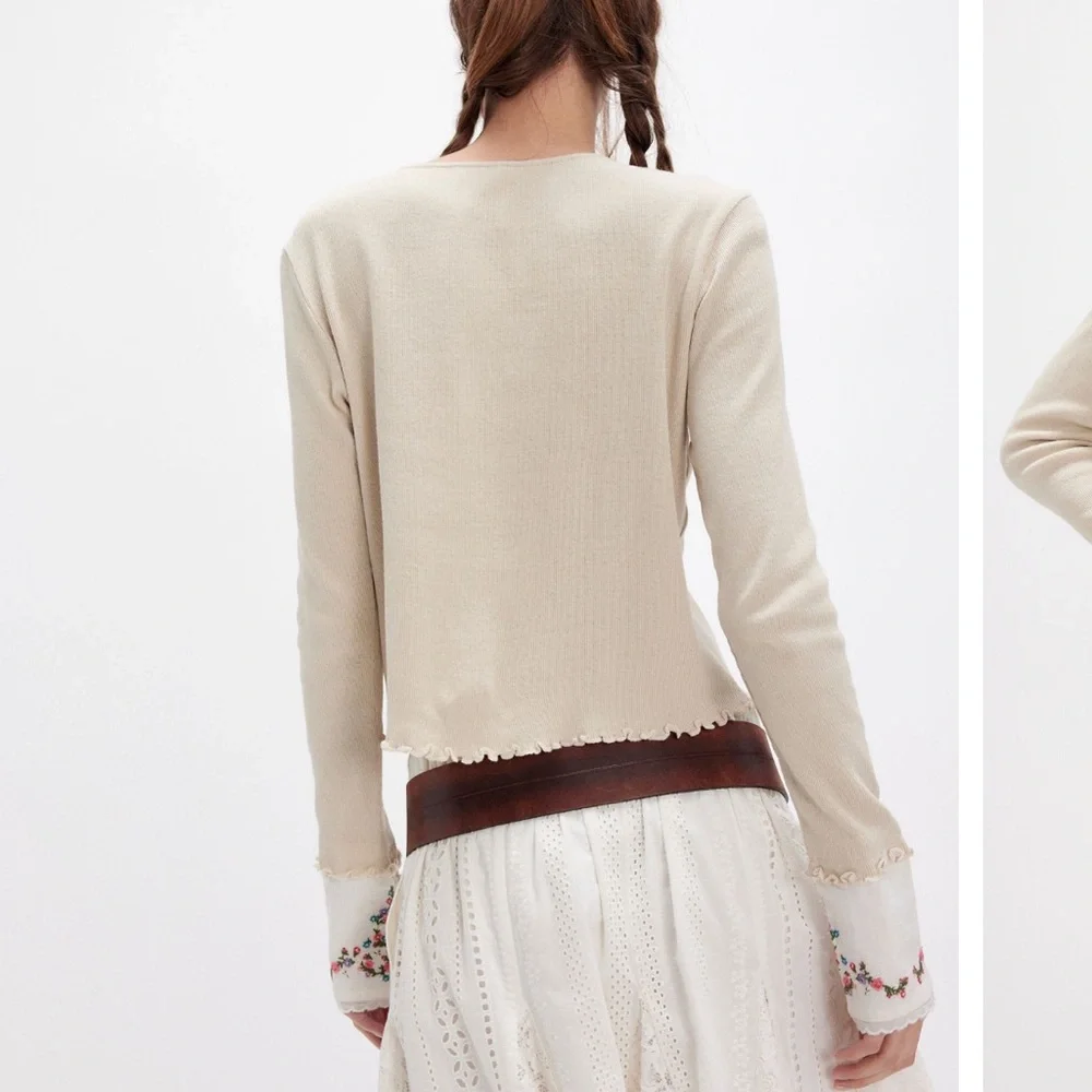 NWOT Free People Dipped in Floral Embroidered Cardi in Morning Oat